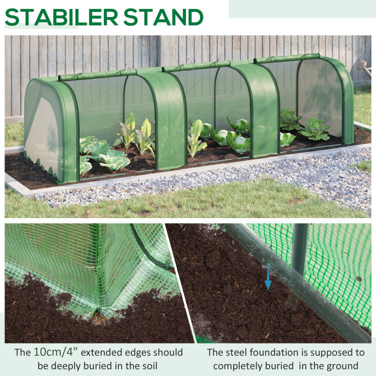 10' X 3' X 2.5' Mini Greenhouse, Portable Tunnel Green House With Roll Up Zippered Doors, Uv Waterproof Cover, Steel Frame, Green