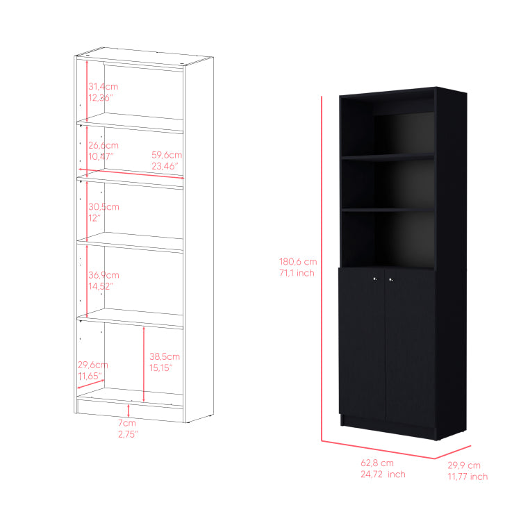 Bookcase Dual Door Benzoni, Office, Black