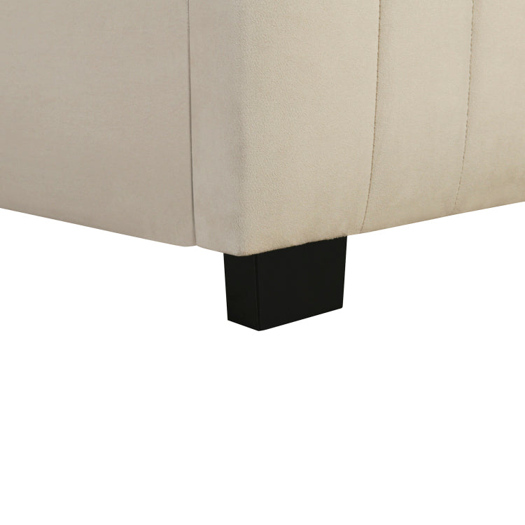 Twin Size Velvet Upholstered Platform Bed With Twin Size Trundle, Beige