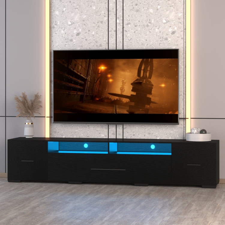 Video Tv Console With Storage Cabinets, Remote, App Control Long Led Tv Stand, Full Rgb Color Selection, 31 Modes Changing Lights Modern Entertainment Center With Power Cord Black, For 80 Inches