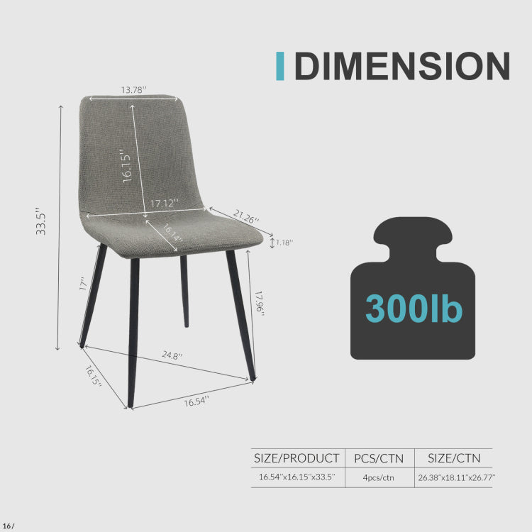 Dining Chairs Set Of 4,Modern Kitchen Dining Room Chairs,Upholstered Dining Accent Chairs In Linen Cushion Seat And Sturdy Black Metal Legs Grey
