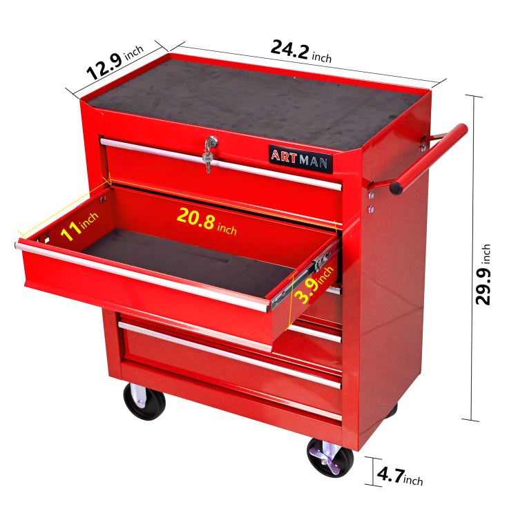 5 Drawer Tool Chest, Tool Storage Cabinet For Garage Storage With 4 Wheels And Locking System, Red