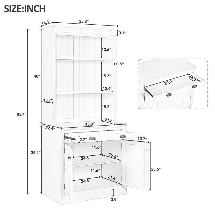 83.4"Tall Bookshelf With 3 Pieces Led Lighting, Modern Bookcase With 2 Doors And 1 Drawer,Storage Bookcase With Open Shelves For Living Room,Home Office,White