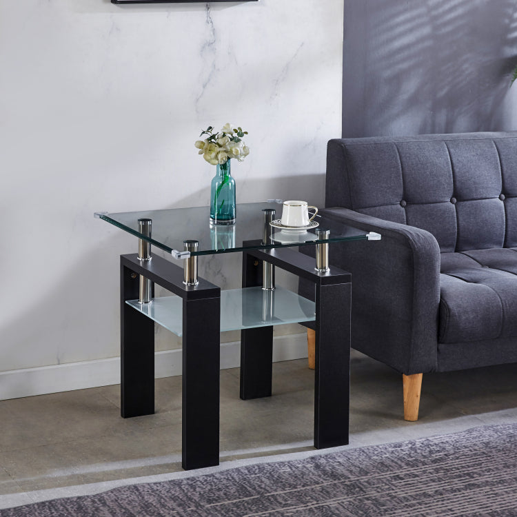 Clear Glass Top Side Table, 24"X24"X24" End Table, Modern Design For Home