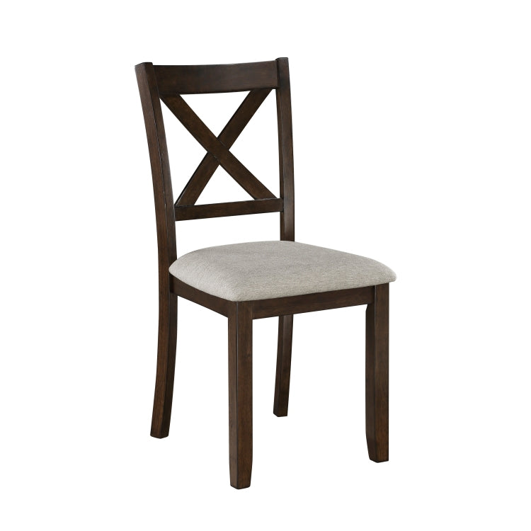 Dark Chery Finish Wooden Dining Set 7Pc Dining Table And Beige Side Chairs Transitional Kitchen Breakfast Furniture Set
