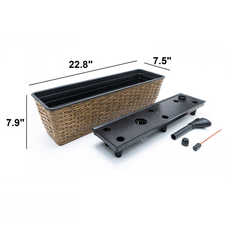 2 Pack Smart Self Watering Rectangle Planter For Indoor And Outdoor Hand Woven Wicker Brown