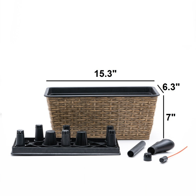 2 Pack Smart Self Watering Rectangle Planter For Indoor And Outdoor Hand Woven Wicker Brown