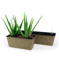 2 Pack Smart Self Watering Rectangle Planter For Indoor And Outdoor Hand Woven Wicker Brown
