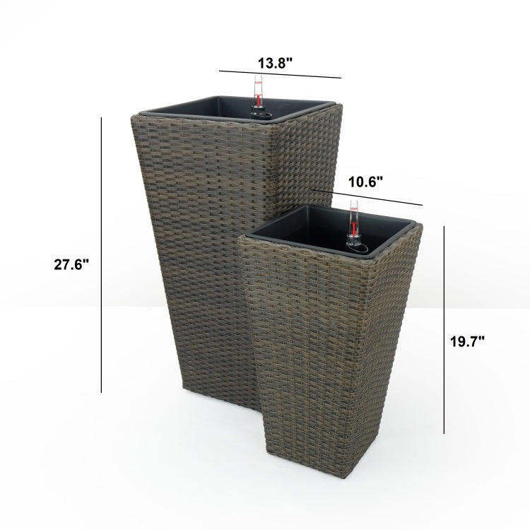 2 Pack Self Watering Planter Hand Woven Wicker Square Expresso