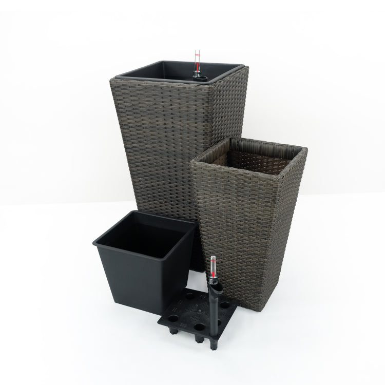 2 Pack Self Watering Planter Hand Woven Wicker Square Expresso