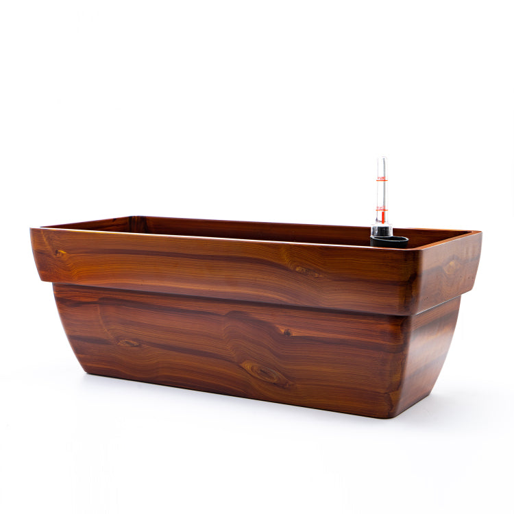 7.8 In. Dark Wood Plastic Rectangle Self Watering Planter Pot
