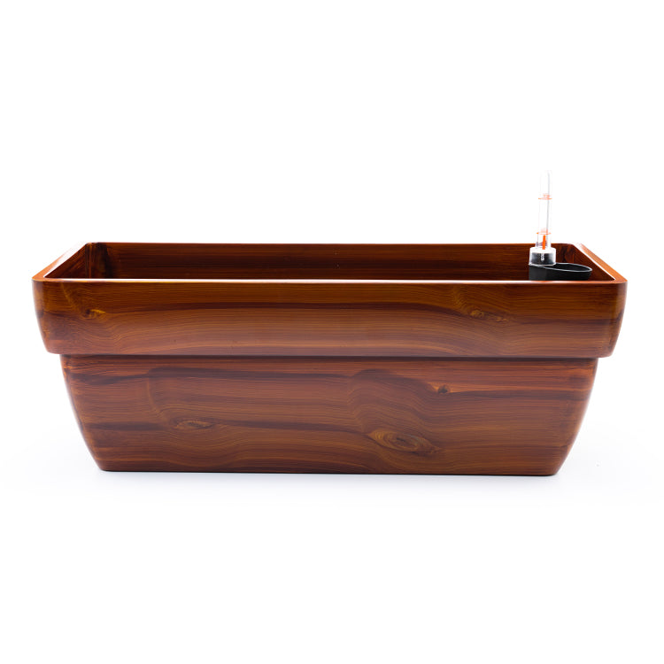 7.8 In. Dark Wood Plastic Rectangle Self Watering Planter Pot