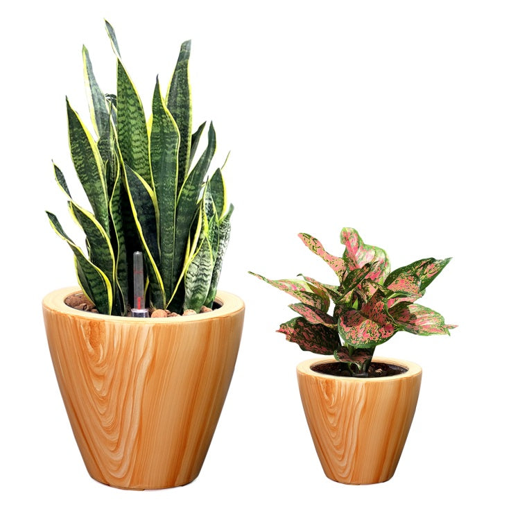 2 Pack 10 In. Light Wood Plastic Self Watering Planter Pot