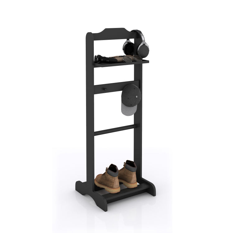 Accent Portable Garment Rack,Clothes Valet Stand With Storage Organizer,Black Finish