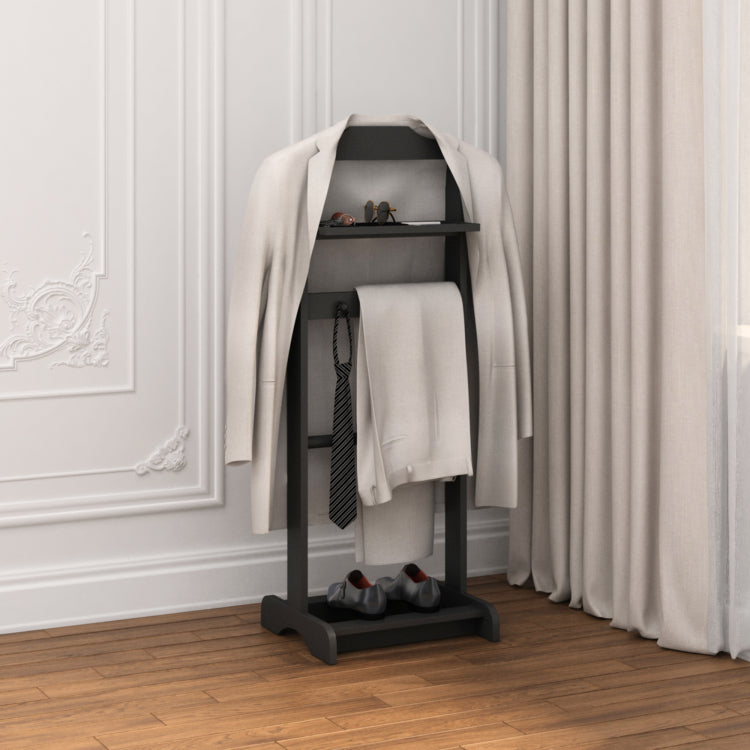 Accent Portable Garment Rack,Clothes Valet Stand With Storage Organizer,Black Finish