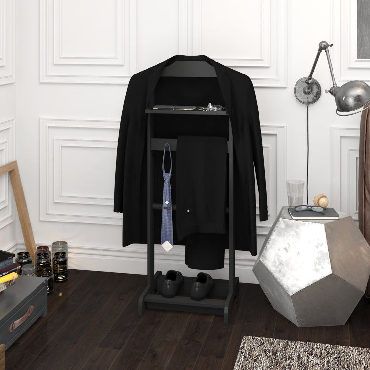 Accent Portable Garment Rack,Clothes Valet Stand With Storage Organizer,Black Finish