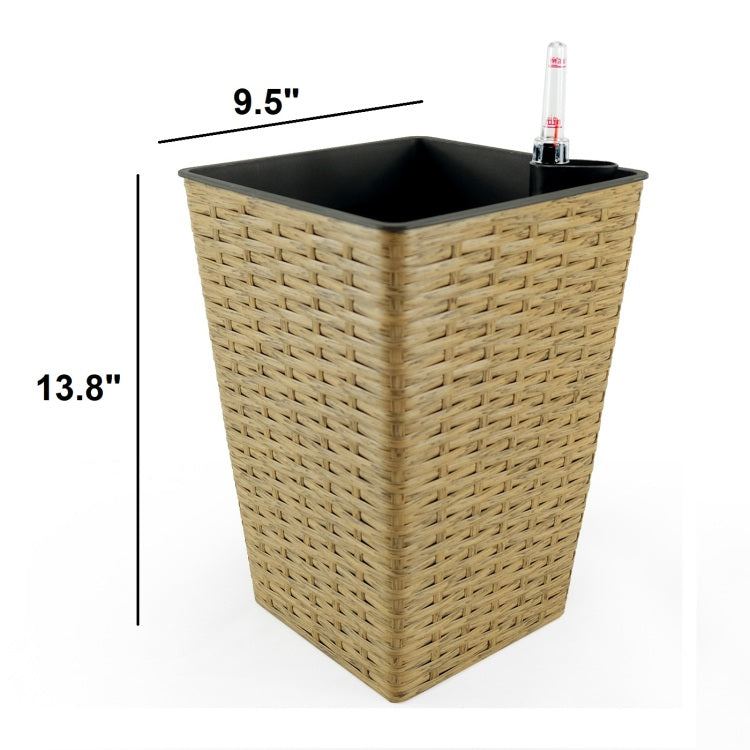 2 Pack Smart Self Watering Square Planter For Indoor And Outdoor Hand Woven Wicker Brown