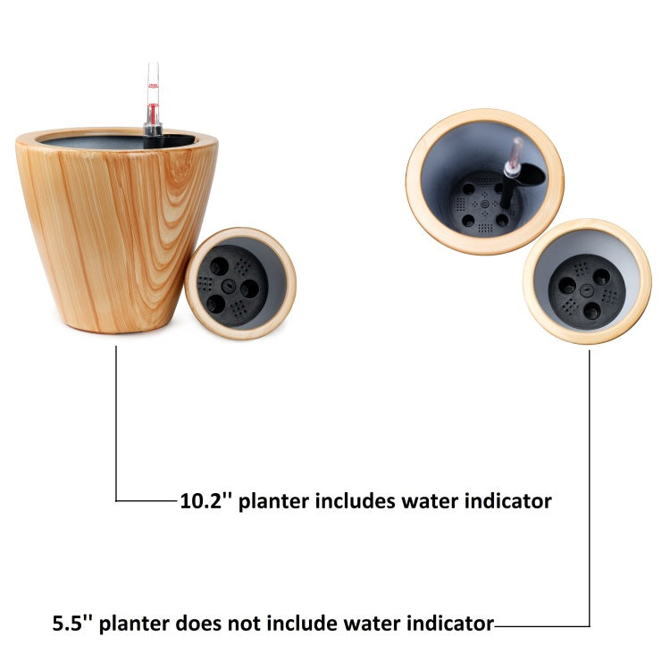 2 Pack 10 In. Light Wood Plastic Self Watering Planter Pot