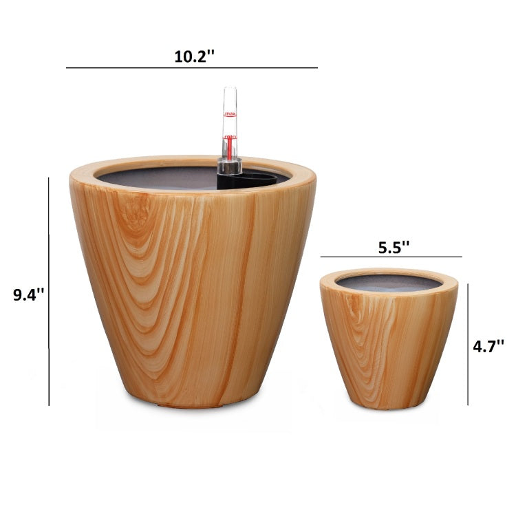 2 Pack 10 In. Light Wood Plastic Self Watering Planter Pot