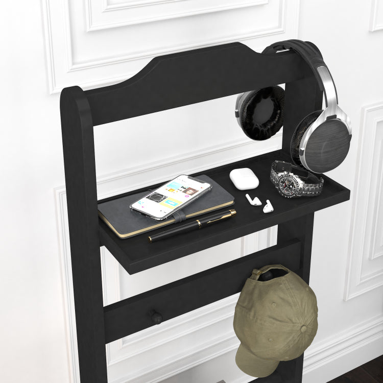 Accent Portable Garment Rack,Clothes Valet Stand With Storage Organizer,Black Finish