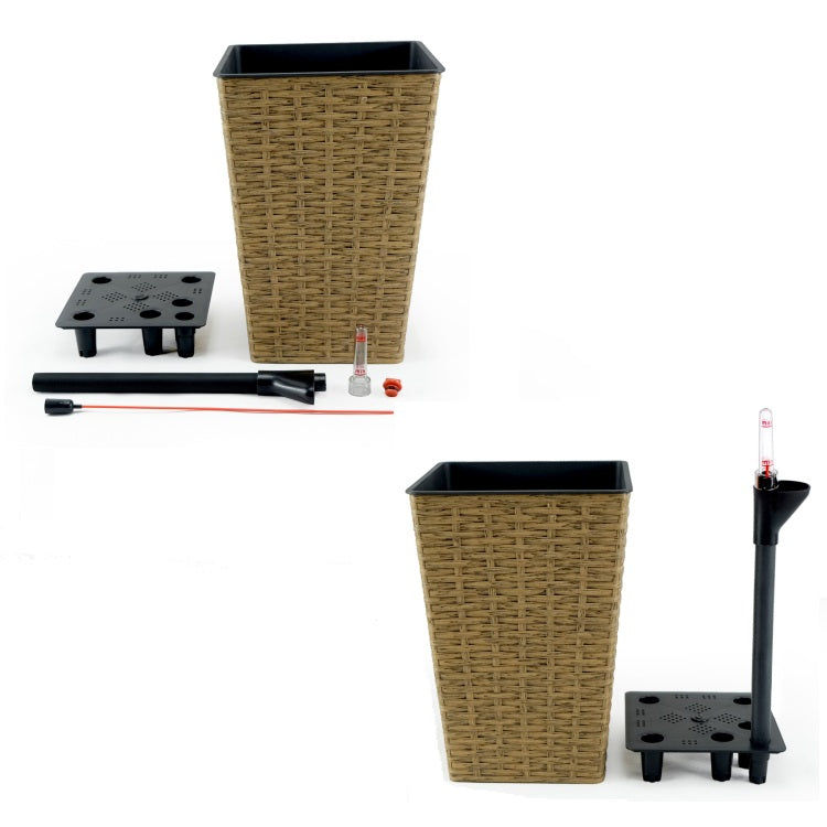 2 Pack Smart Self Watering Square Planter For Indoor And Outdoor Hand Woven Wicker Brown