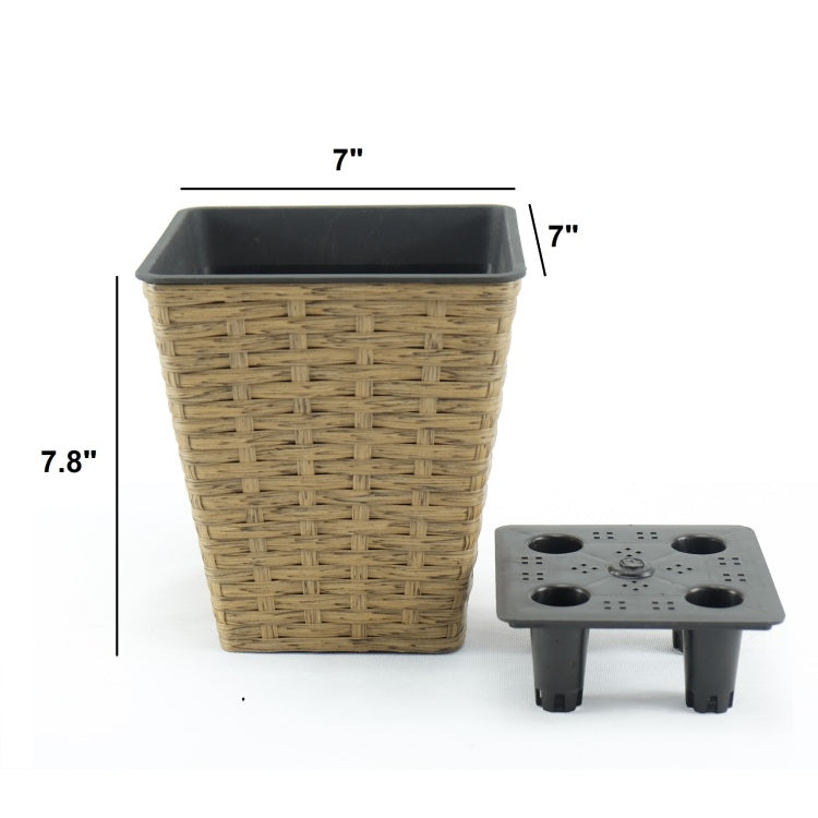 2 Pack Smart Self Watering Square Planter For Indoor And Outdoor Hand Woven Wicker Brown