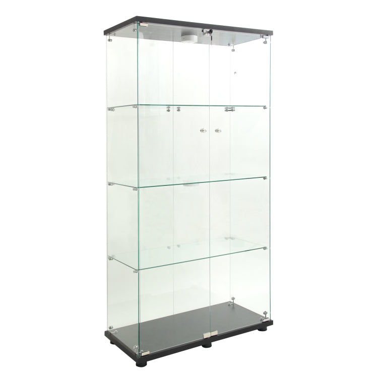 Two Door Led Lights Glass Display Cabinet 4 Shelves With Door, Floor Standing Curio Bookshelf For Living Room Bedroom Office, 64.7"*31.7"*14.3",Black