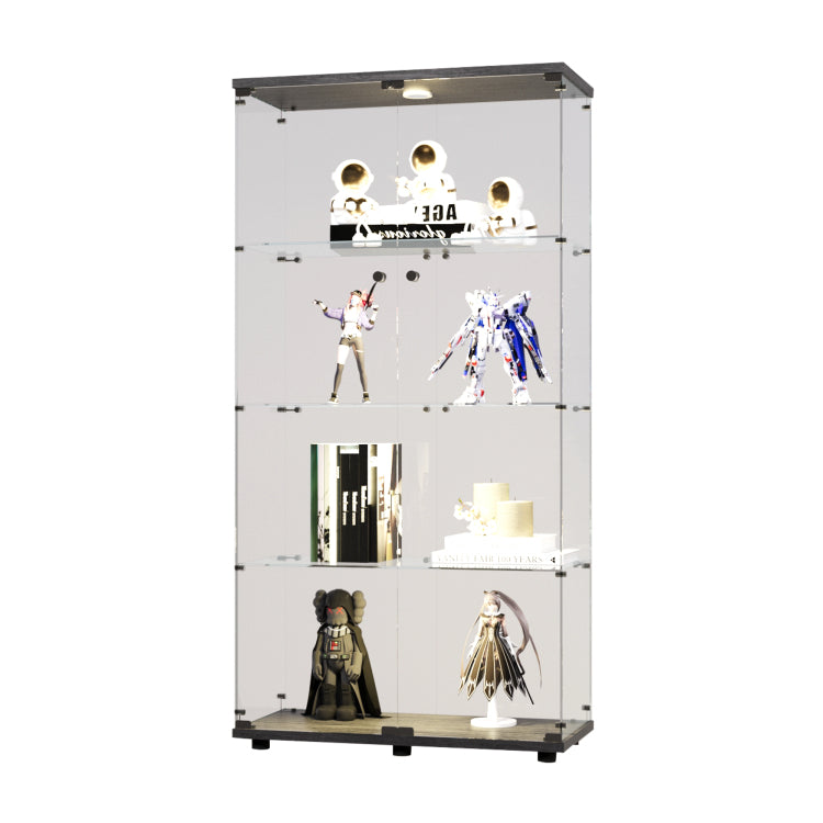 Two Door Led Lights Glass Display Cabinet 4 Shelves With Door, Floor Standing Curio Bookshelf For Living Room Bedroom Office, 64.7"*31.7"*14.3",Black