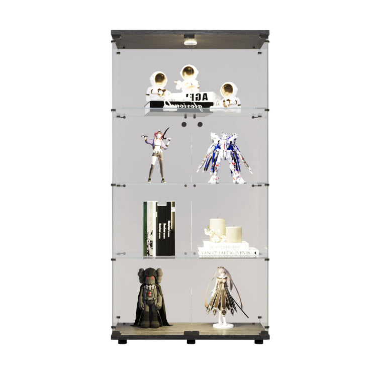 Two Door Led Lights Glass Display Cabinet 4 Shelves With Door, Floor Standing Curio Bookshelf For Living Room Bedroom Office, 64.7"*31.7"*14.3",Black