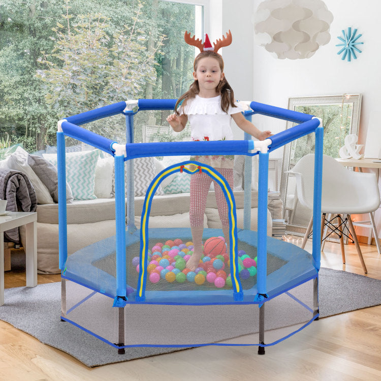 55'' Toddlers Trampoline With Safety Enclosure Net And Balls, Indoor Outdoor Mini Trampoline For Kids