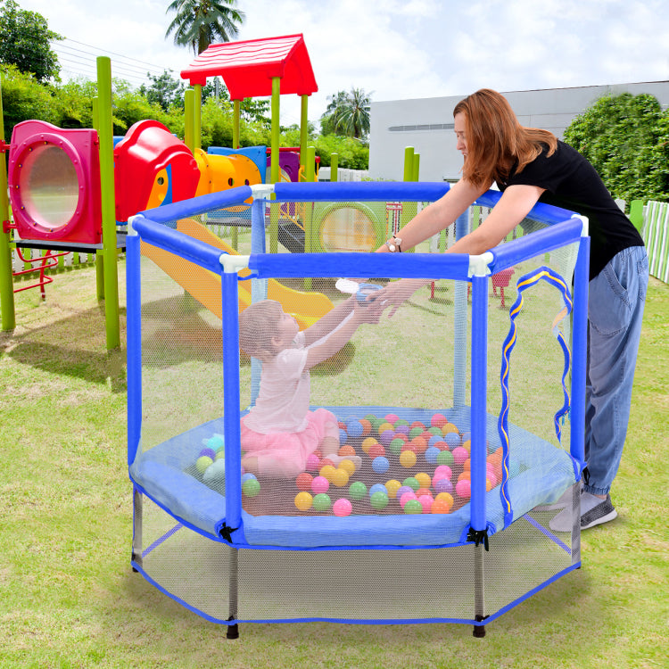 55'' Toddlers Trampoline With Safety Enclosure Net And Balls, Indoor Outdoor Mini Trampoline For Kids