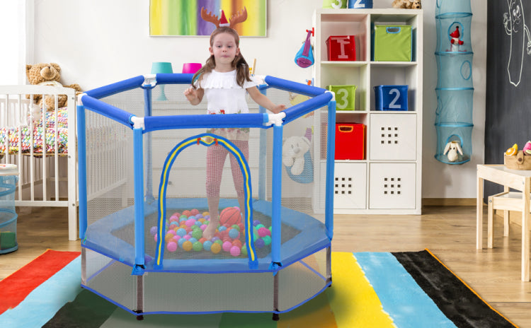 55'' Toddlers Trampoline With Safety Enclosure Net And Balls, Indoor Outdoor Mini Trampoline For Kids