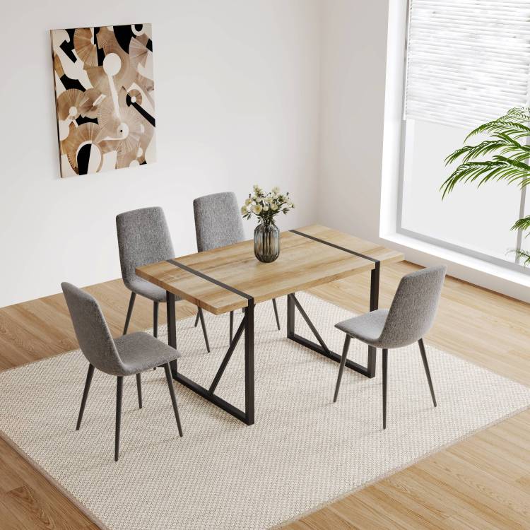 Dining Chairs Set Of 4,Modern Kitchen Dining Room Chairs,Upholstered Dining Accent Chairs In Linen Cushion Seat And Sturdy Black Metal Legs Grey