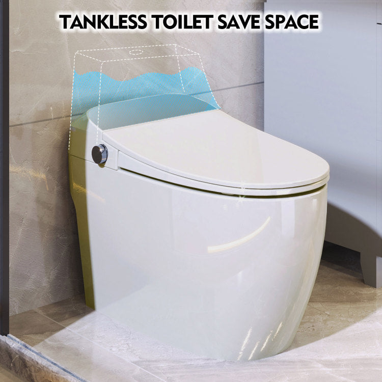 Heated Seat Smart Toilet, One Piece Toilet, Automatic Flush Tank Less Toilet Without Bidet, With Foot Sensor Flush, White Night Light, Knob Control, Power Outage Flushing, Soft Close Cover,White