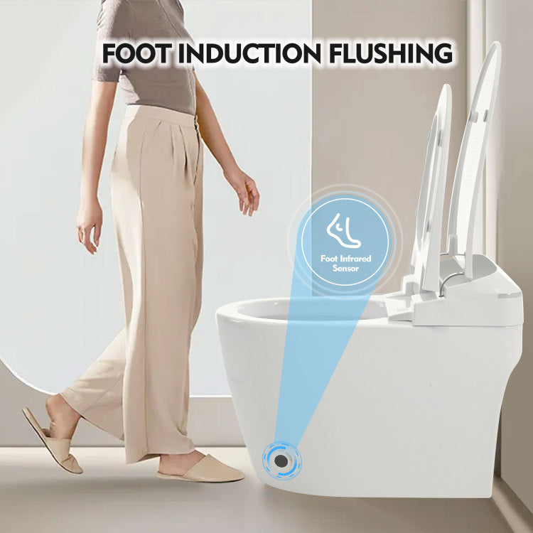 Heated Seat Smart Toilet, One Piece Toilet, Automatic Flush Tank Less Toilet Without Bidet, With Foot Sensor Flush, White Night Light, Knob Control, Power Outage Flushing, Soft Close Cover,White