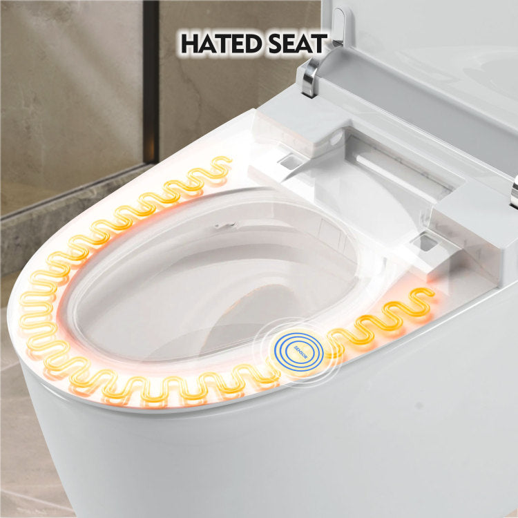 Heated Seat Smart Toilet, One Piece Toilet, Automatic Flush Tank Less Toilet Without Bidet, With Foot Sensor Flush, White Night Light, Knob Control, Power Outage Flushing, Soft Close Cover,White