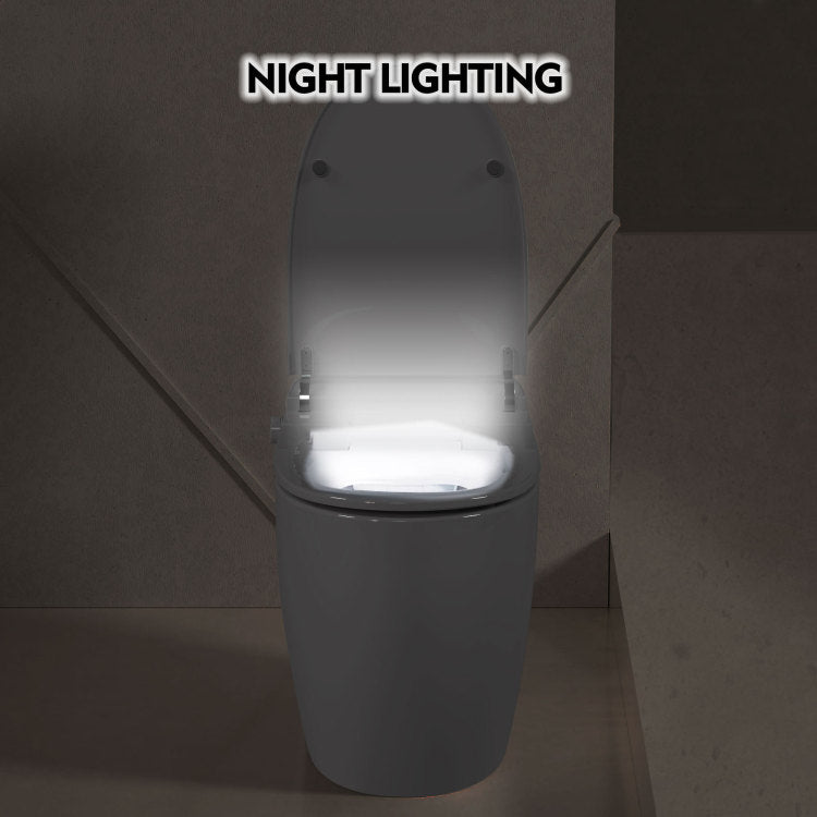 Heated Seat Smart Toilet, One Piece Toilet, Automatic Flush Tank Less Toilet Without Bidet, With Foot Sensor Flush, White Night Light, Knob Control, Power Outage Flushing, Soft Close Cover,White