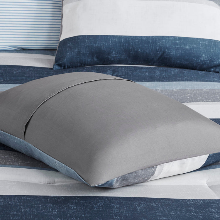 Stripe Comforter Set With Bed Sheets Blue Grey Twin