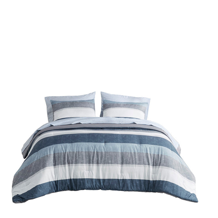 Stripe Comforter Set With Bed Sheets Blue Grey Twin
