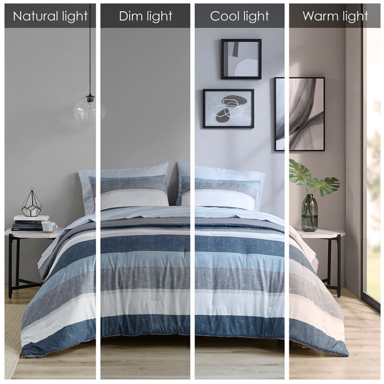 Stripe Comforter Set With Bed Sheets Blue Grey Twin