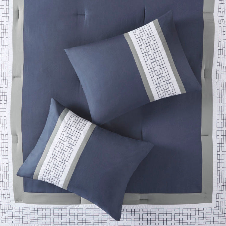 8 Piece Embroidered Comforter Set Navy King
