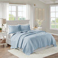 3 Piece Reversible Scalloped Edge Quilt Set Blue Full Queen