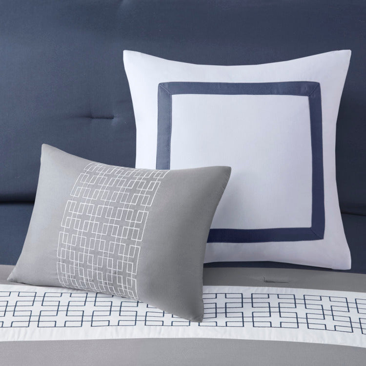 8 Piece Embroidered Comforter Set Navy Queen