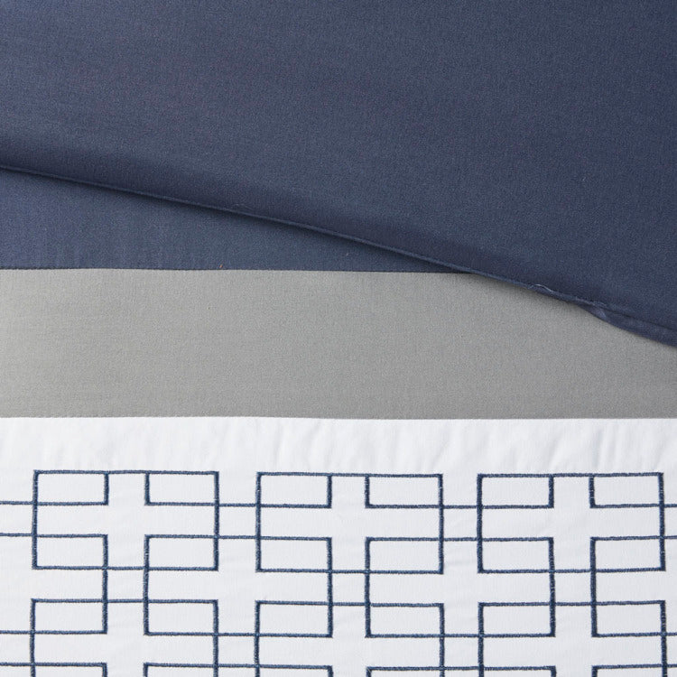 8 Piece Embroidered Comforter Set Navy Queen