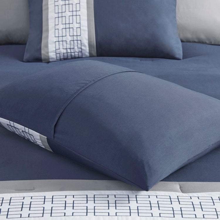 8 Piece Embroidered Comforter Set Navy King