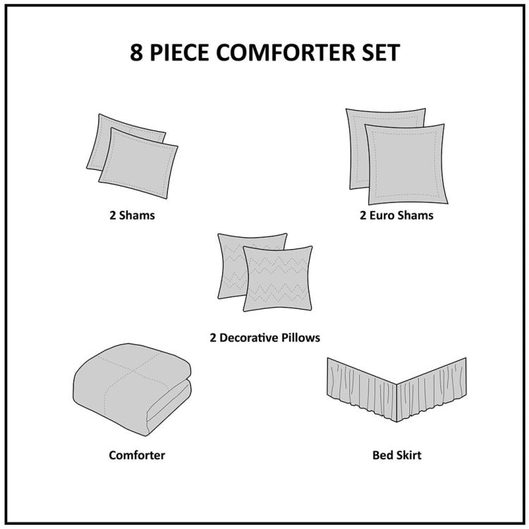 8 Piece Embroidered Comforter Set Navy Queen