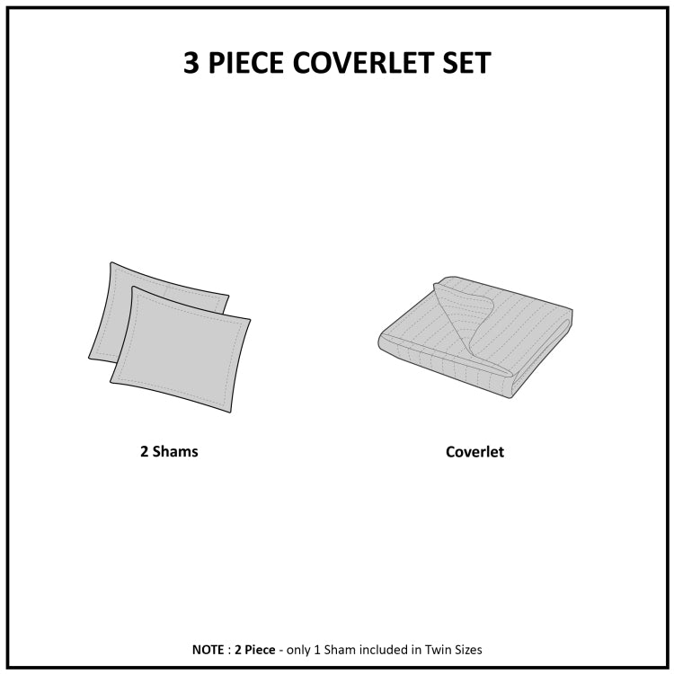 3 Piece Reversible Scalloped Edge Quilt Set Blue Full Queen