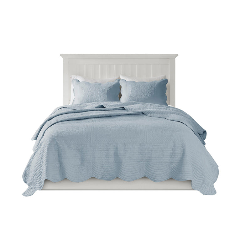 3 Piece Reversible Scalloped Edge Quilt Set Blue Full Queen
