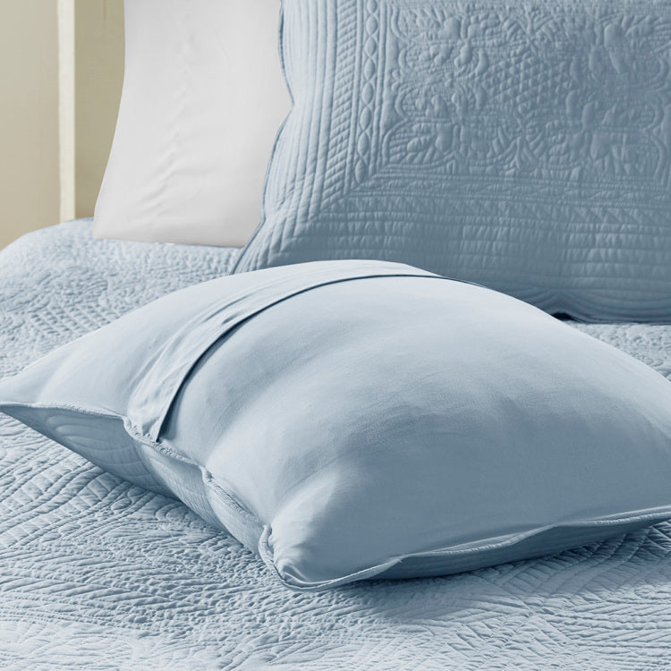 3 Piece Reversible Scalloped Edge Quilt Set Blue Full Queen