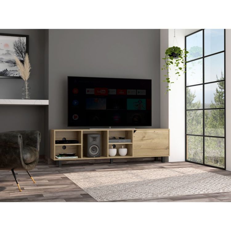 Native Tv Stand For Tv S Up 70", Four Open Shelves, Five Legs